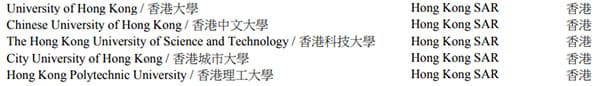 香港大学名单